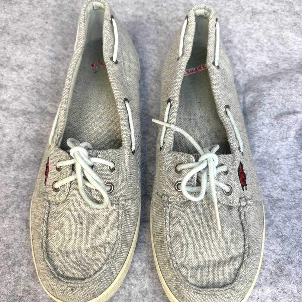 Cruzerz Arkansas Razorbacks Boat Shoes Women Grey Canvas Loafers NCAA Collegiate - Picture 7 of 9
